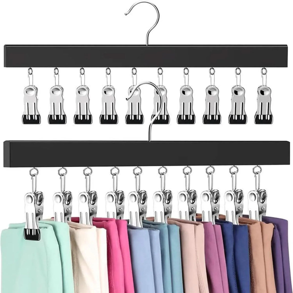 Hat Organizer Wooden Wall-Mounted 12 Stainless Steel Clips