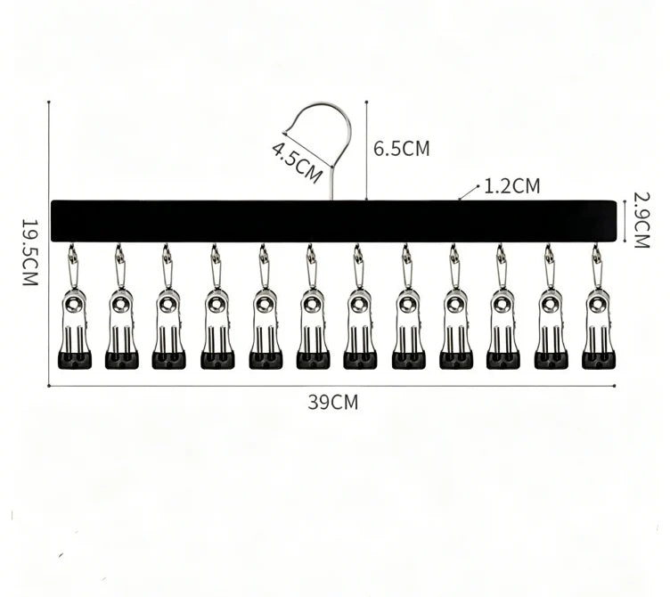 Hat Organizer Wooden Wall-Mounted 12 Stainless Steel Clips