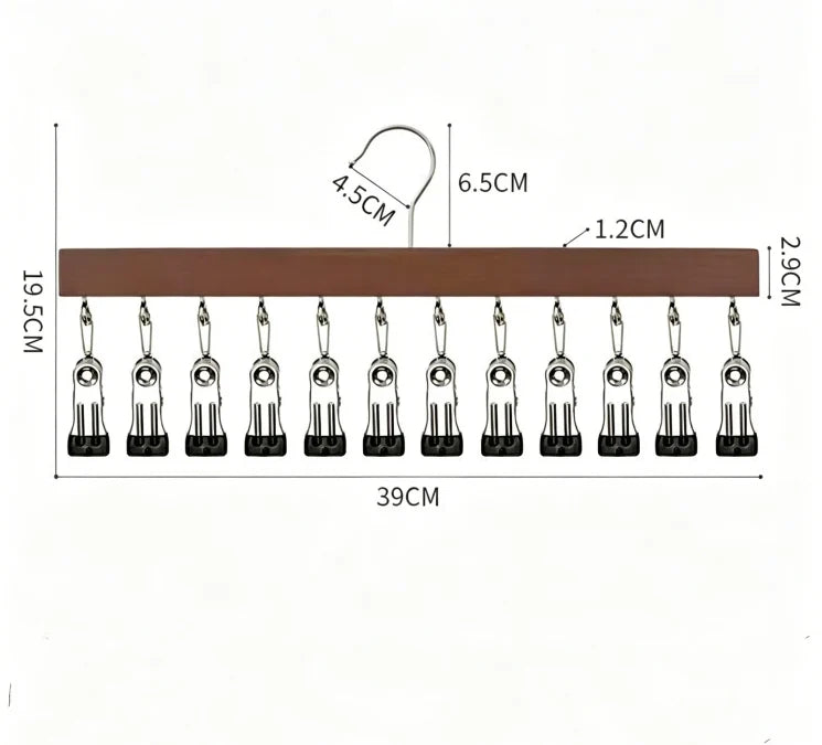 Hat Organizer Wooden Wall-Mounted 12 Stainless Steel Clips