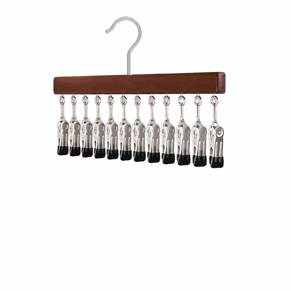 Hat Organizer Wooden Wall-Mounted 12 Stainless Steel Clips