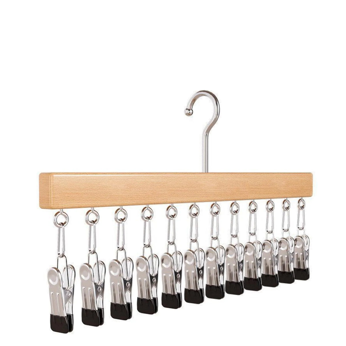 Hat Organizer Wooden Wall-Mounted 12 Stainless Steel Clips