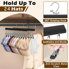 Hat Organizer Wooden Wall-Mounted 12 Stainless Steel Clips