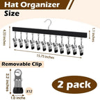 Hat Organizer Wooden Wall-Mounted 12 Stainless Steel Clips