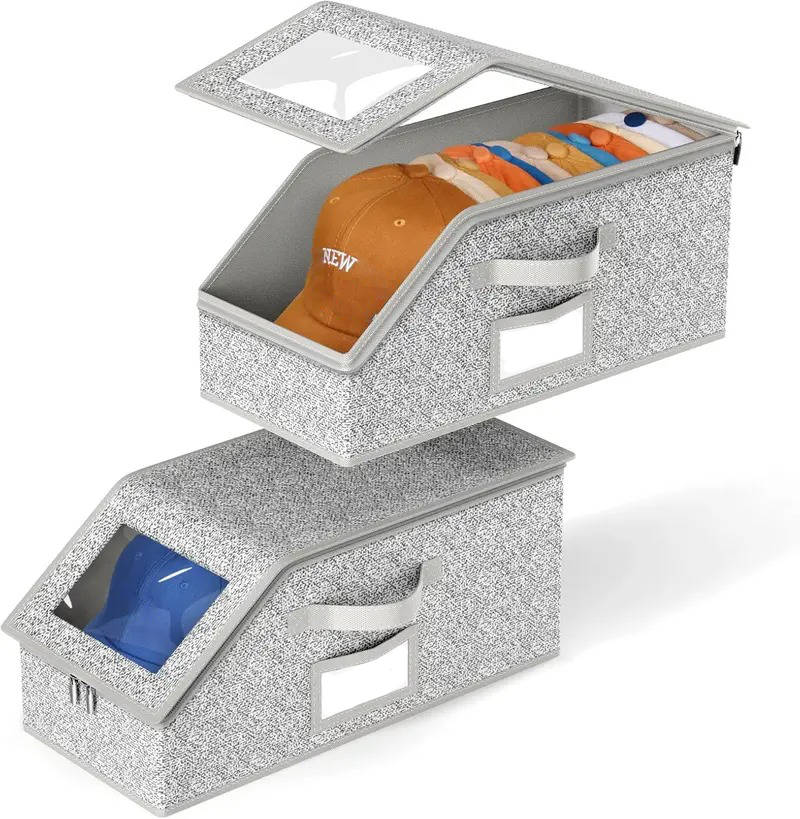 Hat Storage Boxes Holds 24 Hats Stackable Clear PVC Window