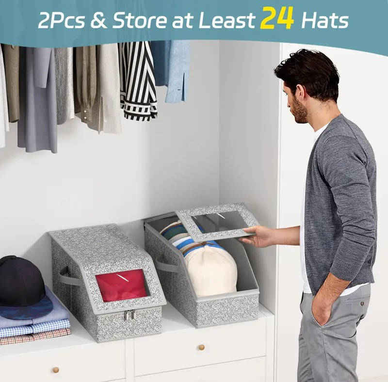 Hat Storage Boxes Holds 24 Hats Stackable Clear PVC Window