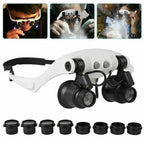 Head Magnifier Interchangeable Lenses 10X-25X Dual LED