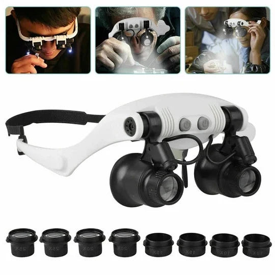 Head Magnifier Interchangeable Lenses 10X-25X Dual LED