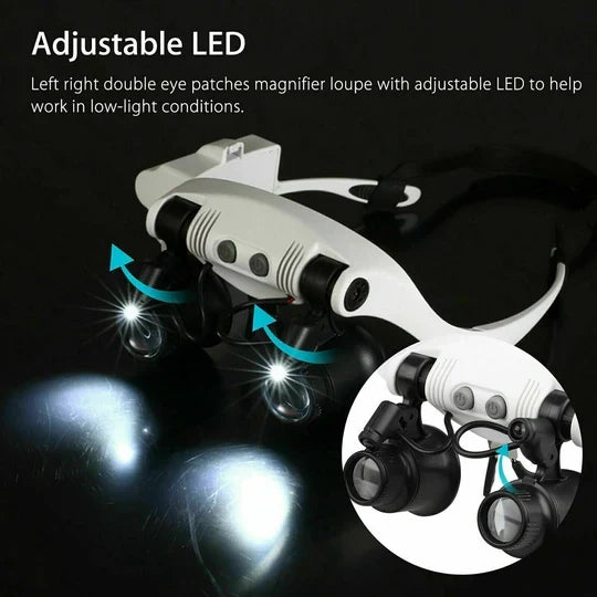 Head Magnifier Interchangeable Lenses 10X-25X Dual LED