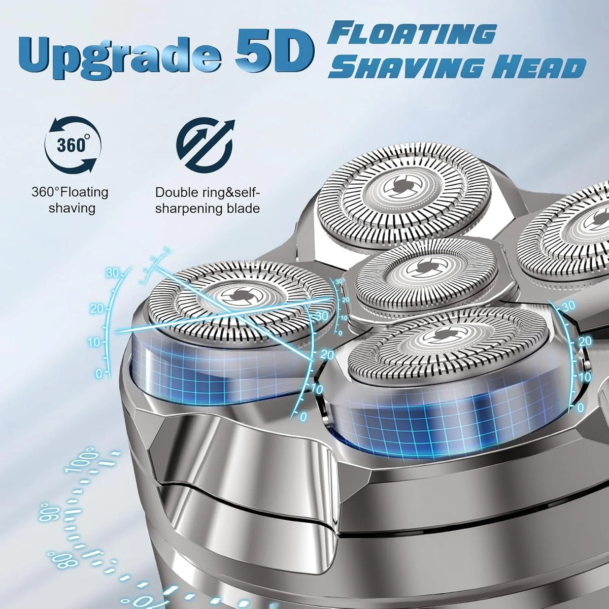 Head Shaver Magnetic 5D Heads Waterproof 120 Min Runtime