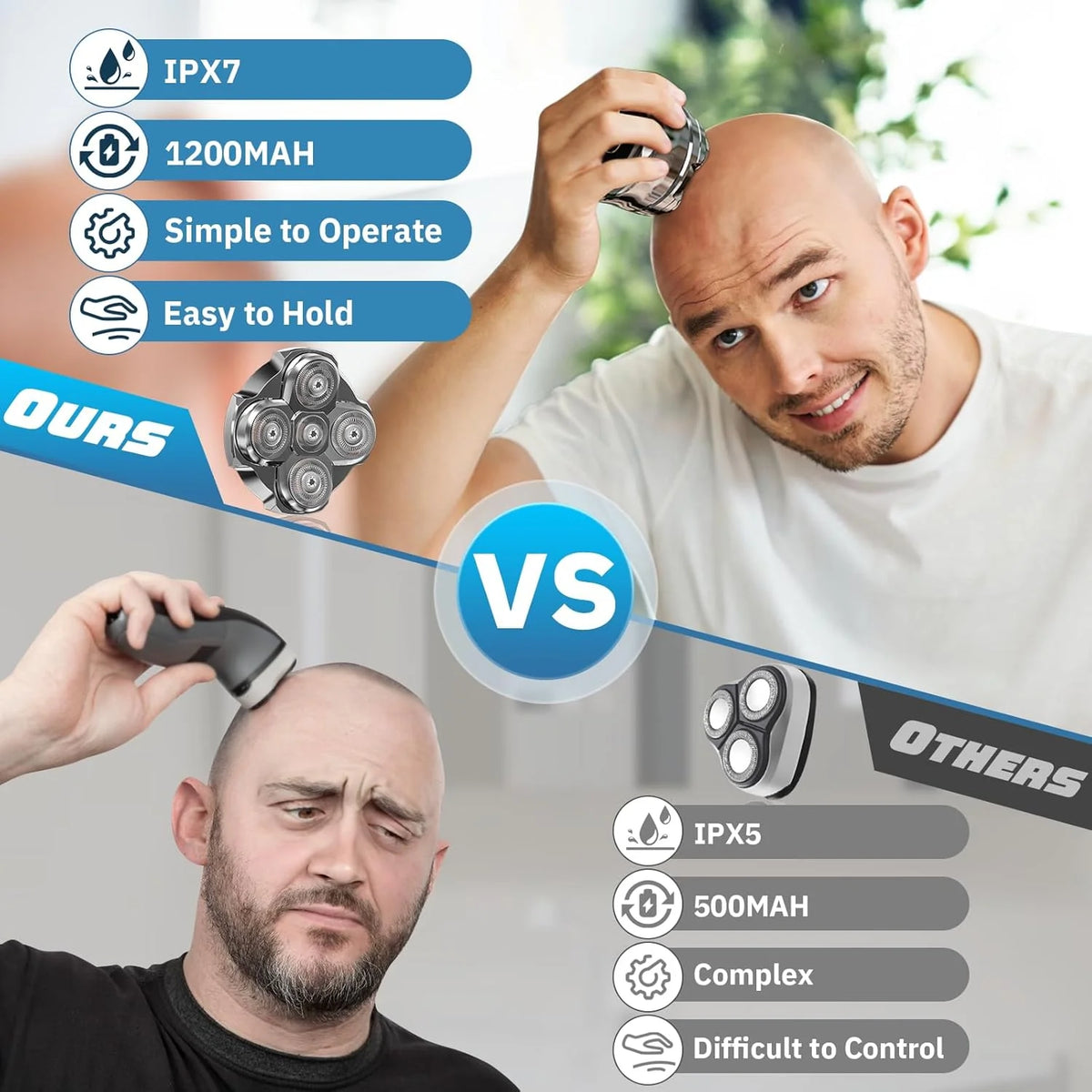 Head Shaver Magnetic 5D Heads Waterproof 120 Min Runtime