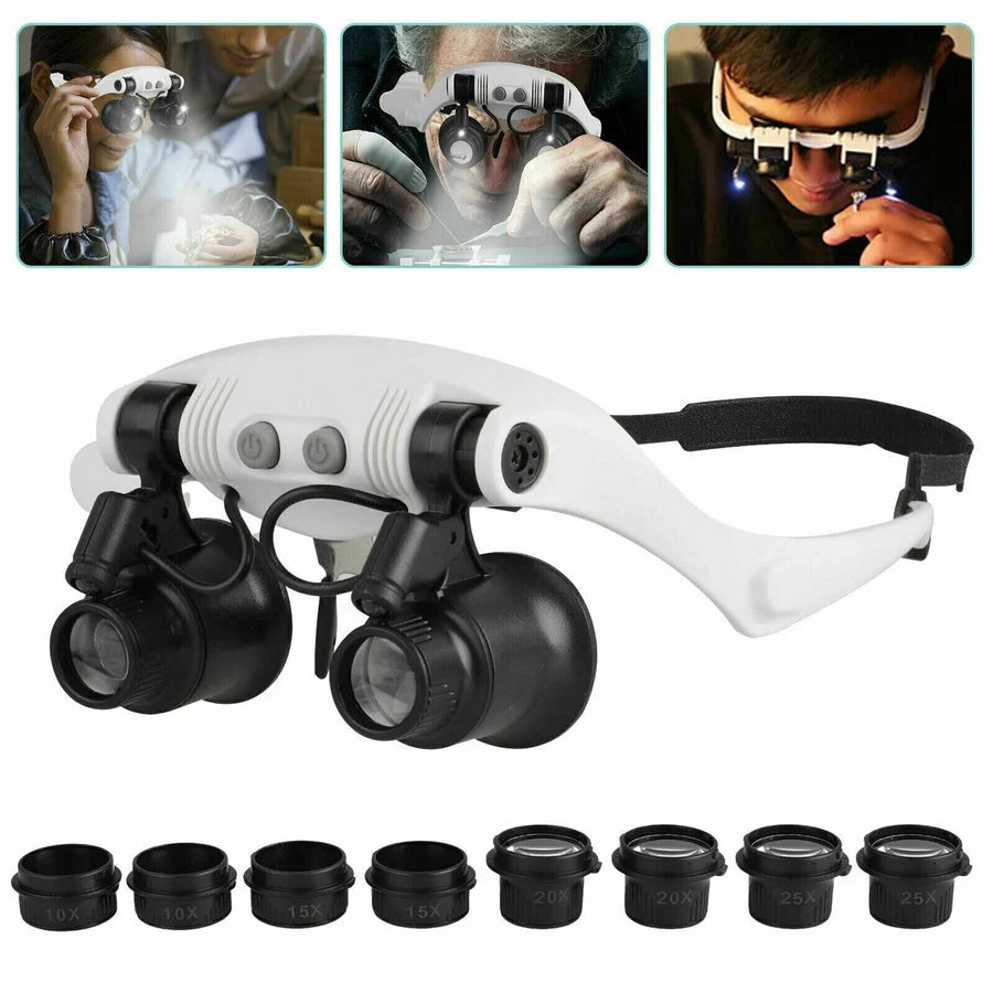 Headband Magnifier 10-25X Adjustable LED & Interchangeable Lenses