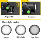 Headlamp Rechargeable Ultra-Bright LED Adjustable Zoom