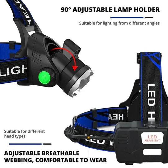 Headlamp Rechargeable Ultra-Bright LED Adjustable Zoom