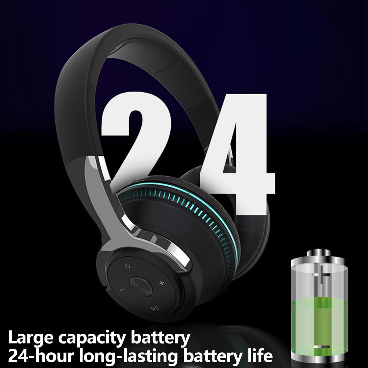 Headset Foldable Wireless Stereo RGB Lights 24-Hour Battery