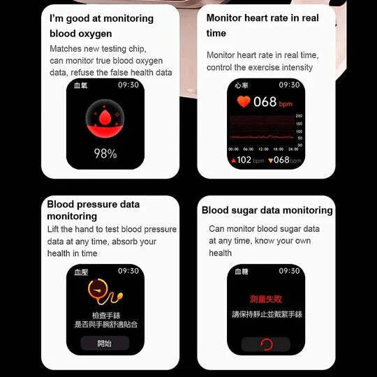 Health Smartwatch Non-Invasive Glucose & Heart Rate 7-Day Battery