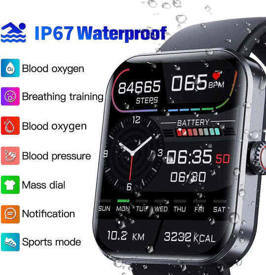Health Smartwatch Non-Invasive Glucose & Heart Rate 7-Day Battery