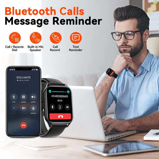 Health Smartwatch Non-Invasive Glucose & Heart Rate 7-Day Battery