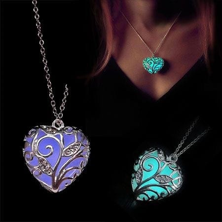 Heart Necklace Glow-In-The-Dark Stainless Steel & Adjustable Chain