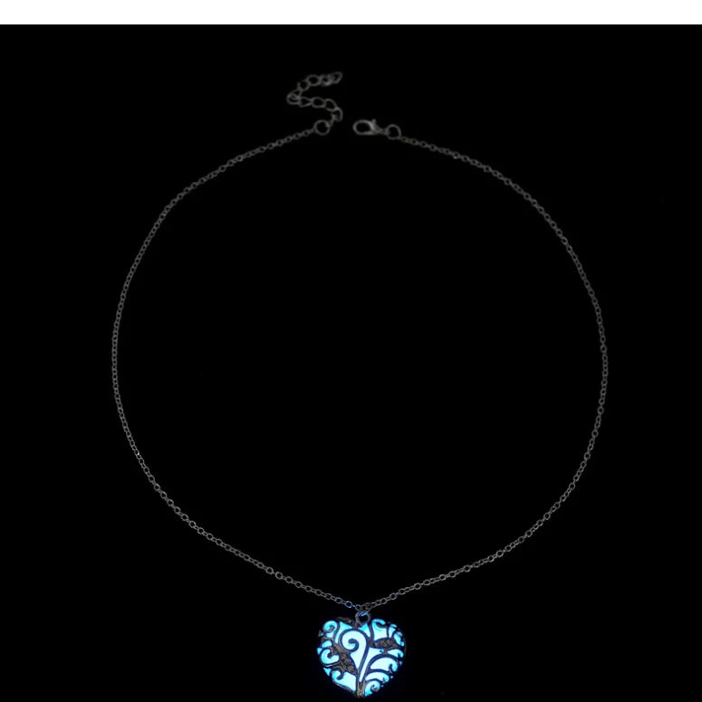 Heart Necklace Glow-In-The-Dark Stainless Steel & Adjustable Chain