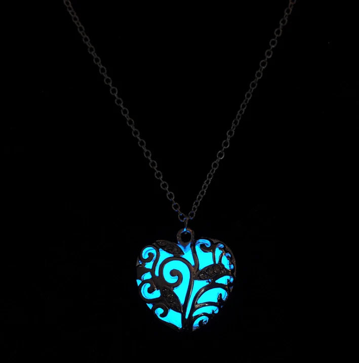 Heart Necklace Glow-In-The-Dark Stainless Steel & Adjustable Chain