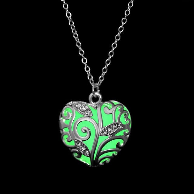 Heart Necklace Glow-In-The-Dark Stainless Steel & Adjustable Chain