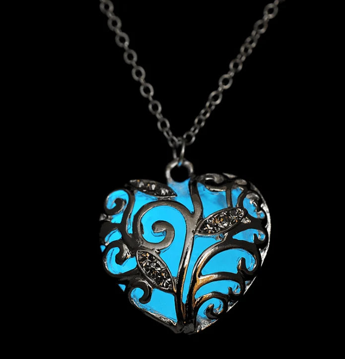 Heart Necklace Glow-In-The-Dark Stainless Steel & Adjustable Chain