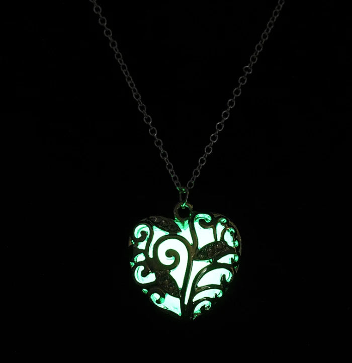 Heart Necklace Glow-In-The-Dark Stainless Steel & Adjustable Chain