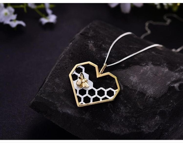 Heart Necklace Honeycomb Pendant Gold & Silver