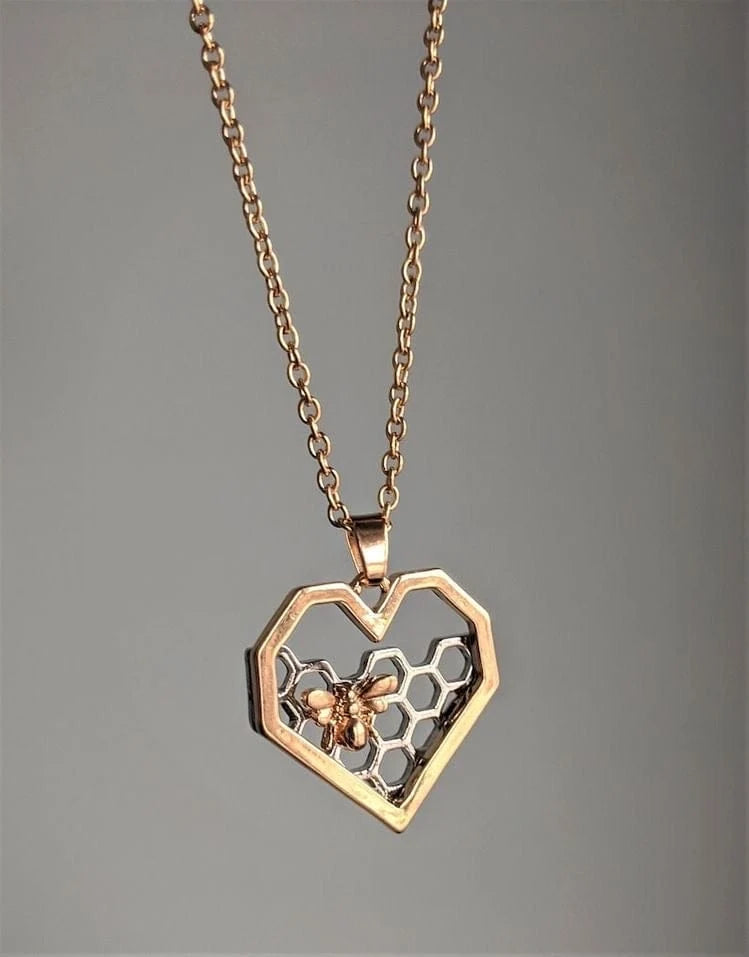 Heart Necklace Honeycomb Pendant Gold & Silver