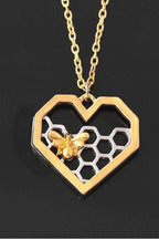 Heart Necklace Honeycomb Pendant Gold & Silver