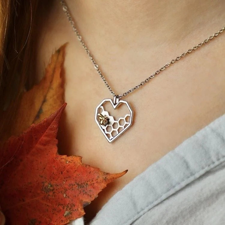 Heart Necklace Honeycomb Pendant Gold & Silver