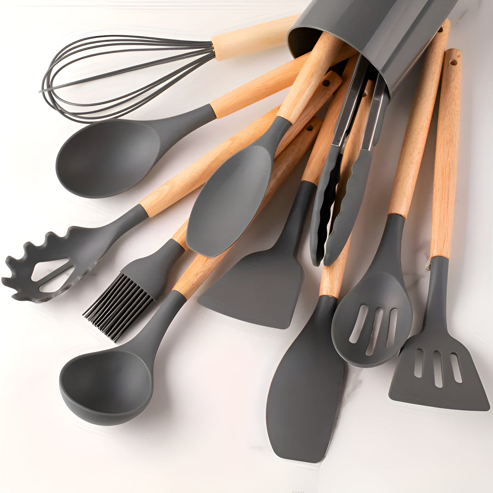 Heat-Resistant Silicone & Bamboo Cooking Utensil Set (12-Piece)