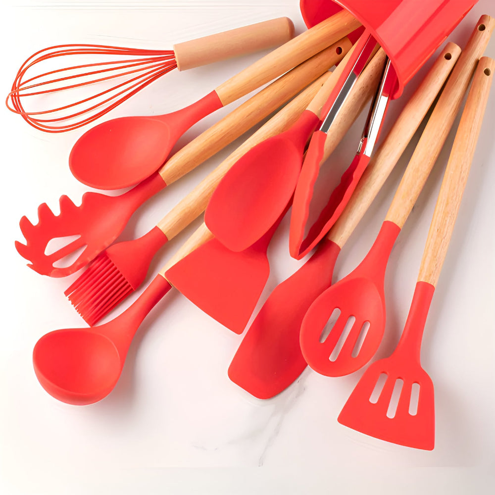 Heat-Resistant Silicone & Bamboo Cooking Utensil Set (12-Piece)