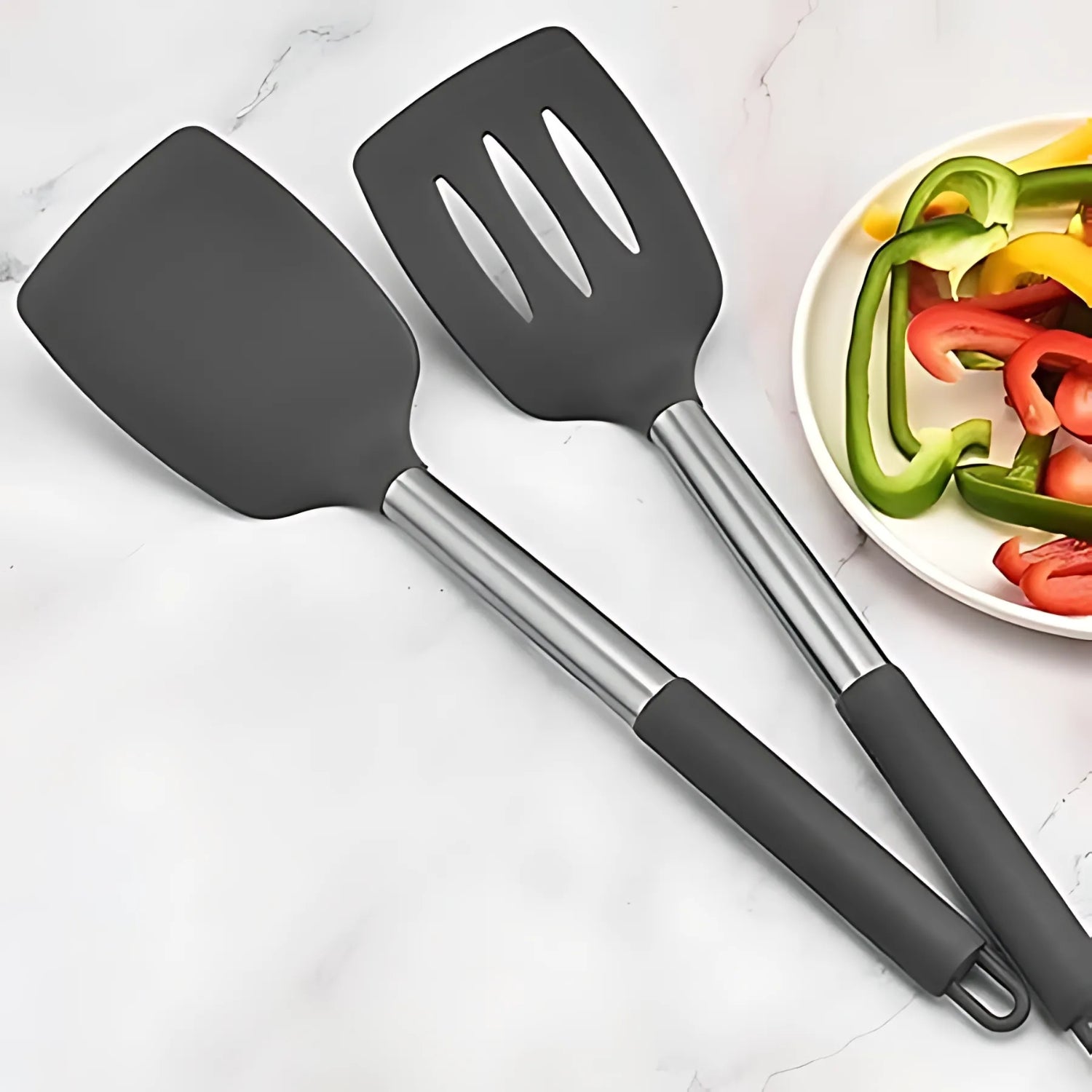 Heat-Resistant Silicone & Stainless Steel Utensil Set (3-Piece)