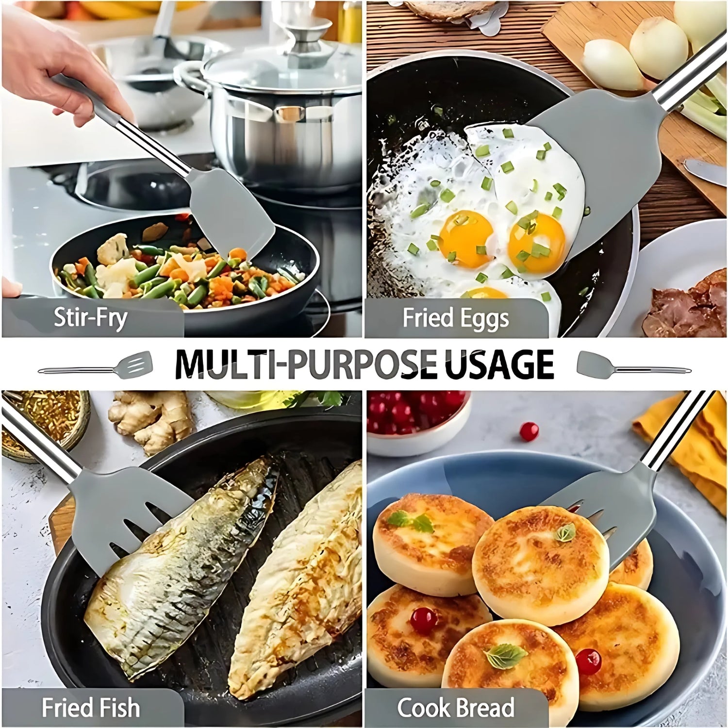 Heat-Resistant Silicone & Stainless Steel Utensil Set (3-Piece)