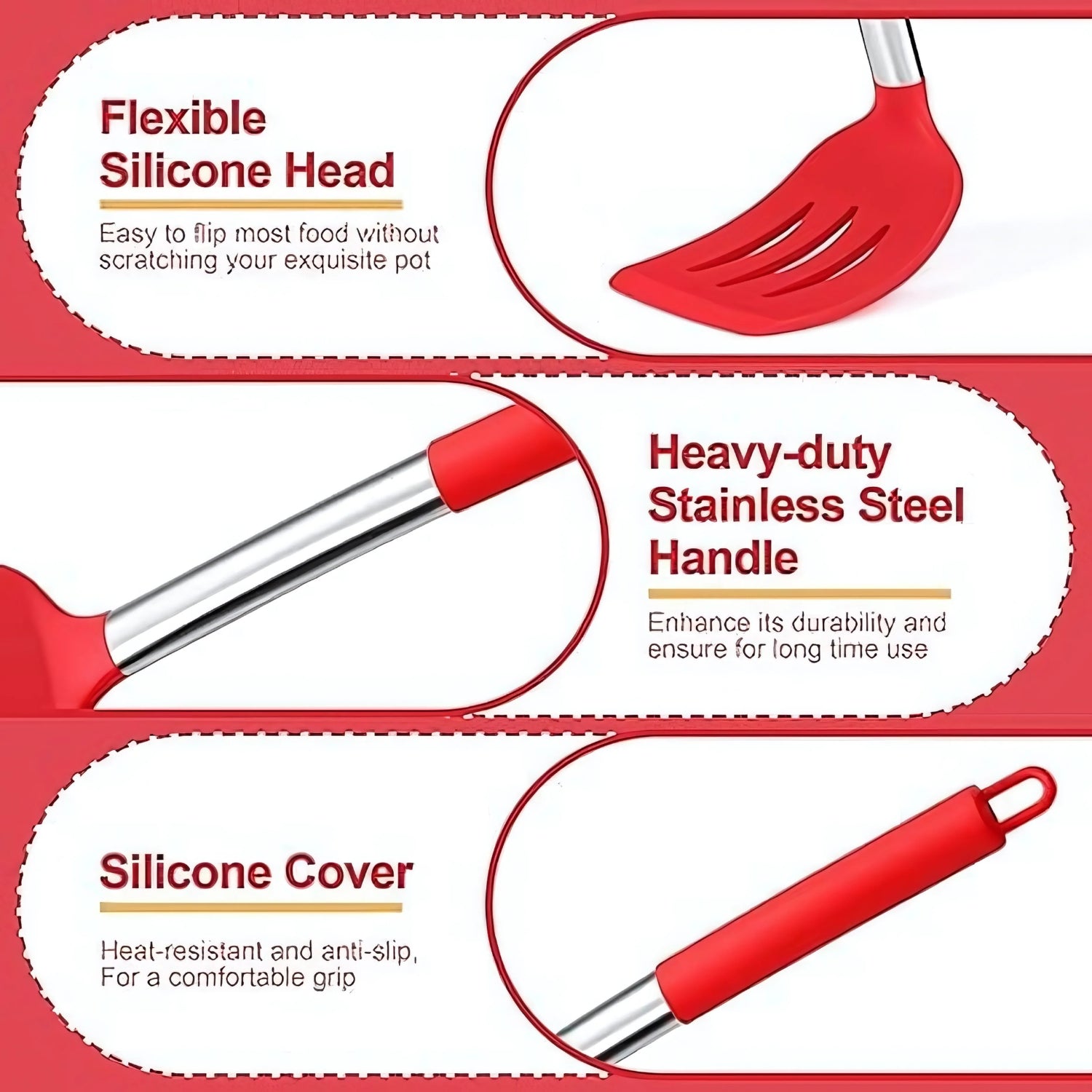 Heat-Resistant Silicone & Stainless Steel Utensil Set (3-Piece)