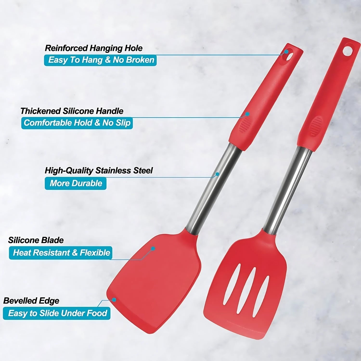 Heat-Resistant Silicone & Stainless Steel Utensil Set (3-Piece)
