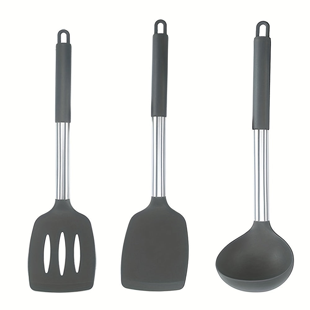 Heat-Resistant Silicone & Stainless Steel Utensil Set (3-Piece)