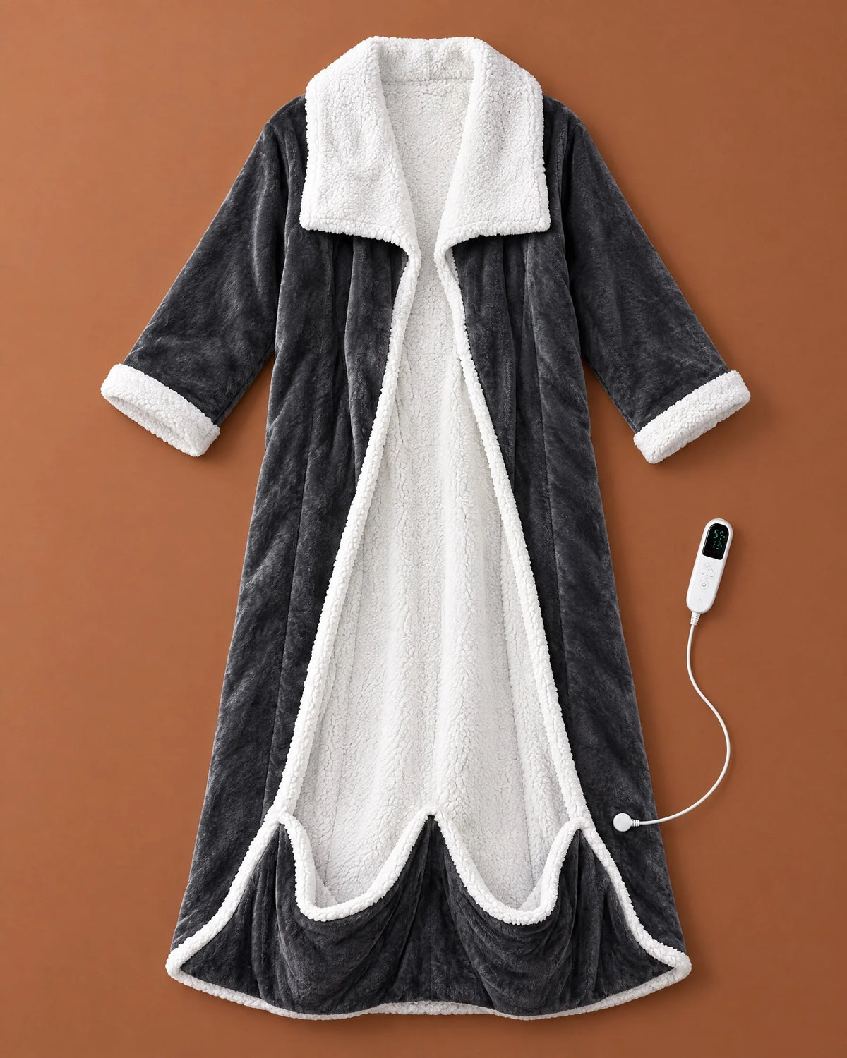 Heated Blanket Robe Adjustable Heat Sherpa-Lined Foot Pocket