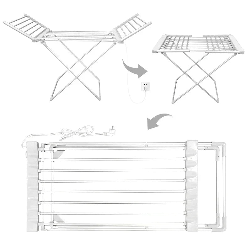 Heated Drying Rack Foldable Aluminum Adjustable Wings