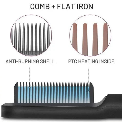 Heated Hair Comb Ion-Infused Frizz Control & Adjustable Heat