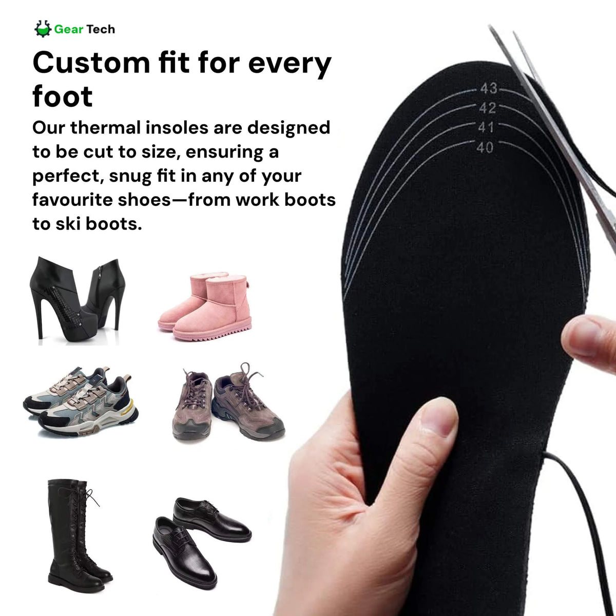 Heated Insoles USB Rechargeable Adjustable Heat Trim To Fit