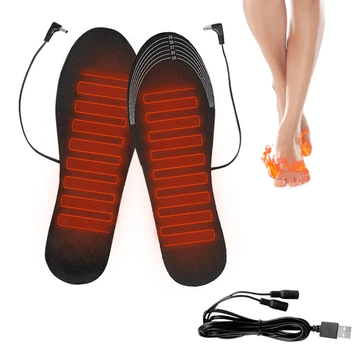 Heated Insoles USB Rechargeable Adjustable Heat Trim To Fit