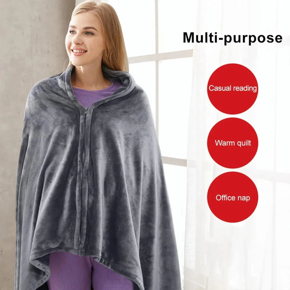 Heated Shawl USB-Powered Instant Heat Removable Fleece