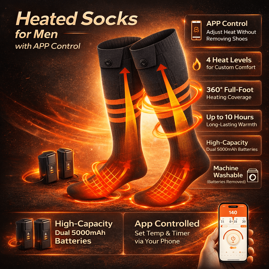 Heated Socks App-Controlled & Rechargeable 4 Heat Levels