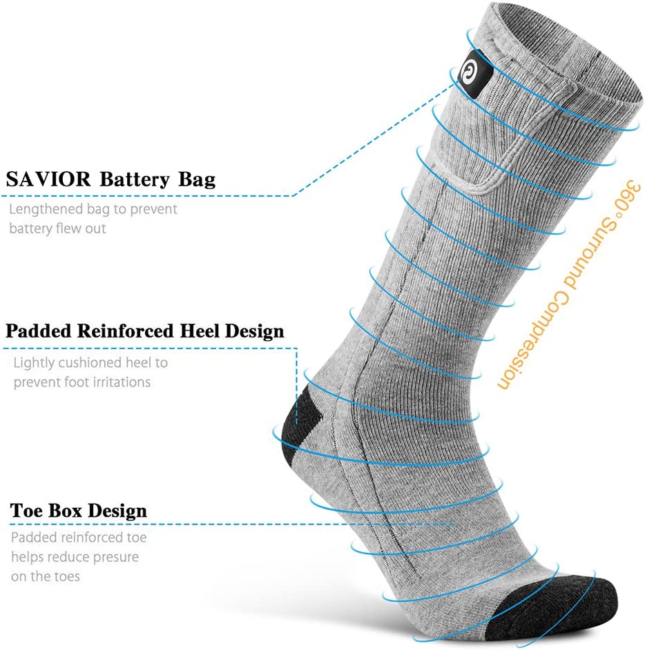 Heated Socks Rechargeable 3 Heat Levels Breathable Polyester Blend
