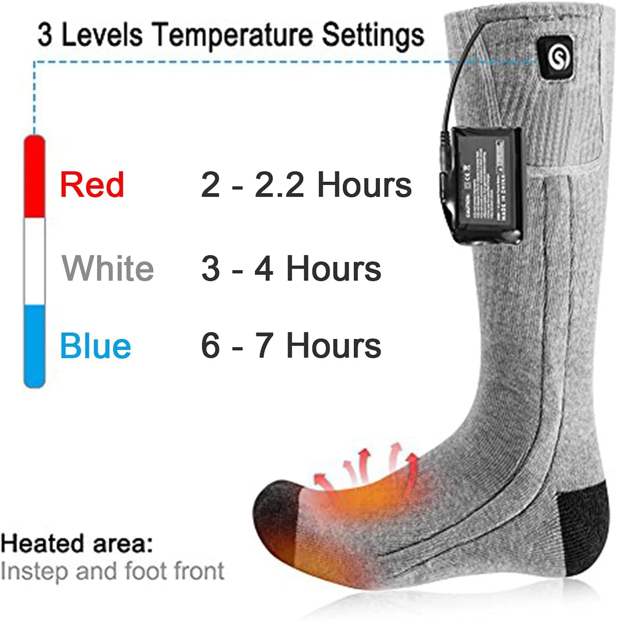 Heated Socks Rechargeable 3 Heat Levels Breathable Polyester Blend