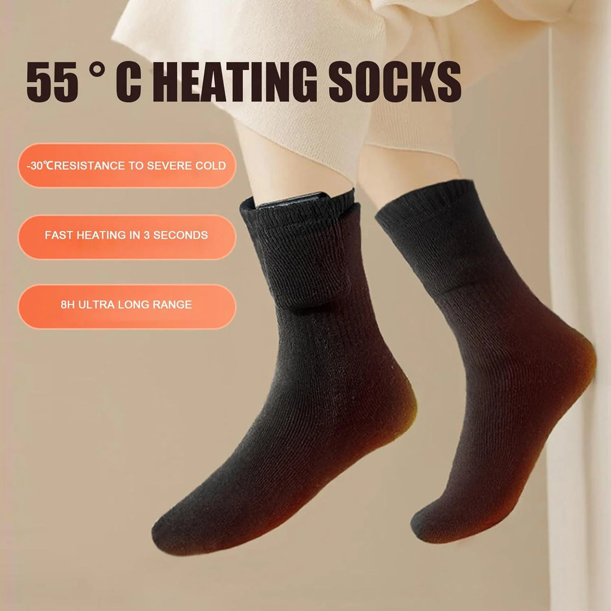 Heated Socks USB-Powered Rapid 3-Second Heat Cotton Blend