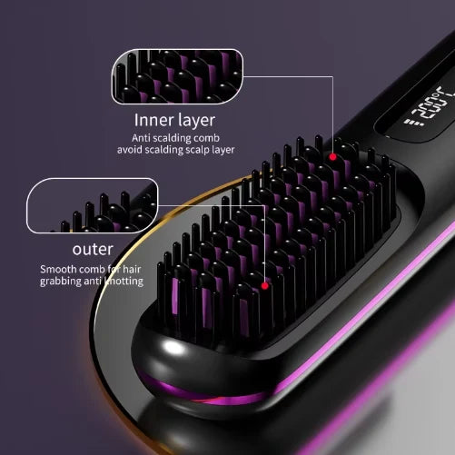 Heated Styling Brush Cordless Ceramic Bristles Scalp Guard