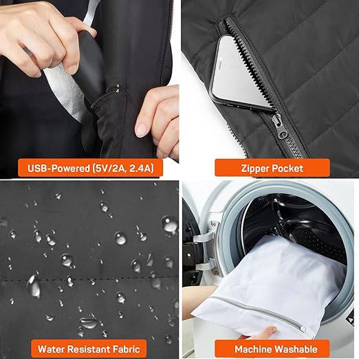 Heated Vest Adjustable Heating Panels USB Rechargeable